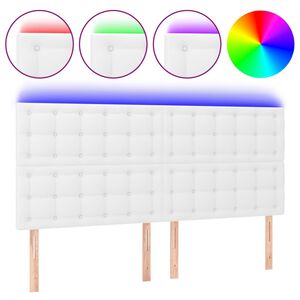 vidaXL Cabeceira cama c/ LED couro artificial 160x5x118/128 cm branco