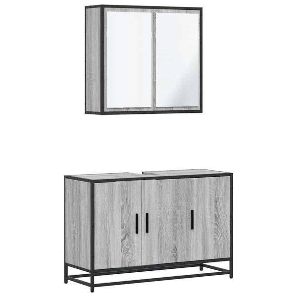 vidaXL 2 pcs conjunto móveis WC derivados de madeira sonoma cinza