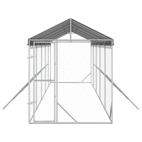 vidaXL Canil de exterior com teto 2x10x2,5 m a&ccedil;o galvanizado prateado