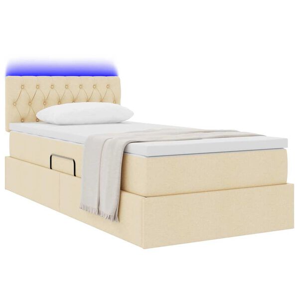 vidaXL Cama com arruma&ccedil;&atilde;o e LED com colch&atilde;o Creme 100 x 200 cm tecido