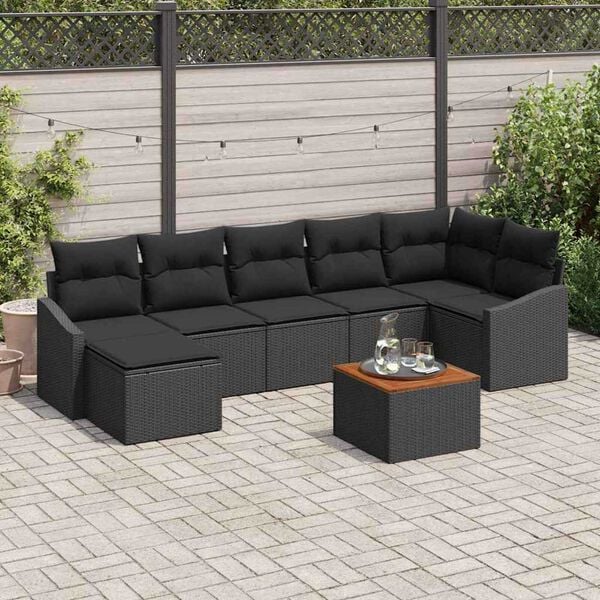 vidaXL Conjunto de Sof&aacute; de Jardim 8 pcs Preto vime PE