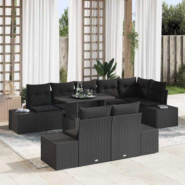 vidaXL Conjunto de Sof&aacute; de Jardim 9 pcs Preto Rattan Sint&eacute;tico