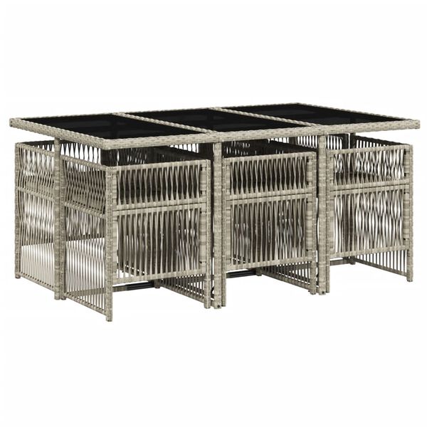 vidaXL 7 pcs conj. jantar p/ jardim c/ almofad&otilde;es vime PE cinza-claro