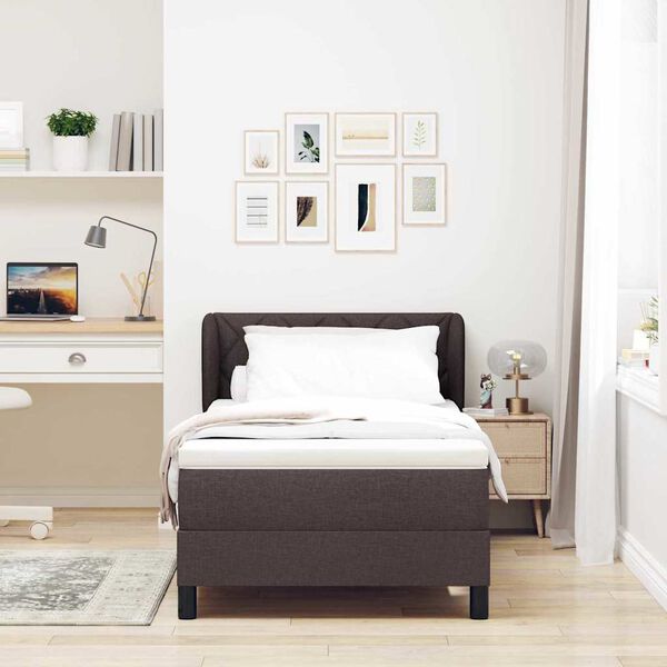 vidaXL Cama Box com colch&atilde;o Marrom Escuro 100 x 200 cm tecido