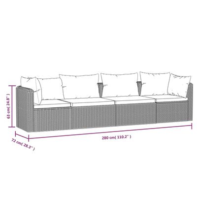 vidaXL 4 pcs conjunto sofás de jardim c/ almofadões vime PE preto