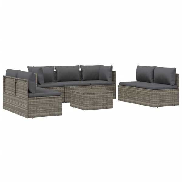 vidaXL 8 pcs conjunto lounge de jardim c/ almofad&otilde;es vime PE cinzento