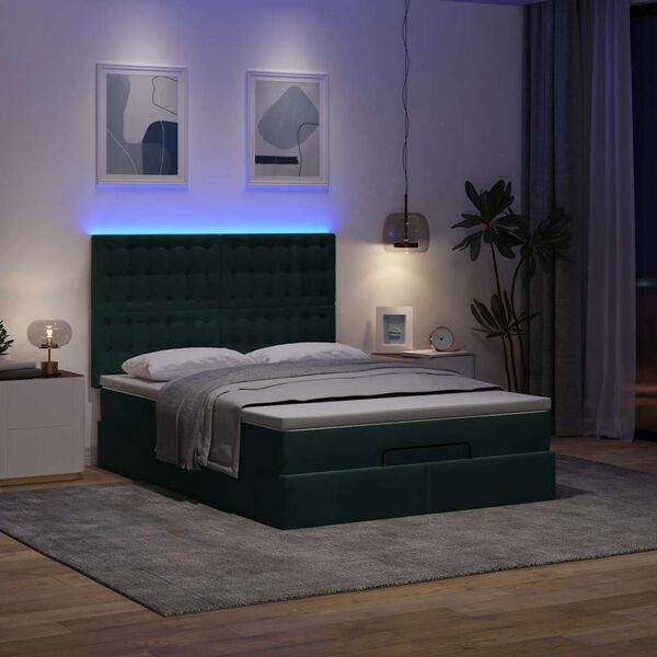 vidaXL Estrutura cama otomana colch&otilde;es 140x200 cm veludo verde escuro