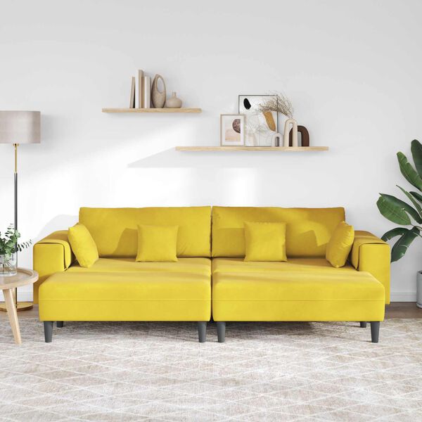 vidaXL Sof&aacute; com almofada 3 pcs Amarelo Veludo