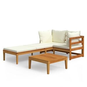 vidaXL 3 pcs conj. lounge de jardim c/ almofad&otilde;es branco nata ac&aacute;cia