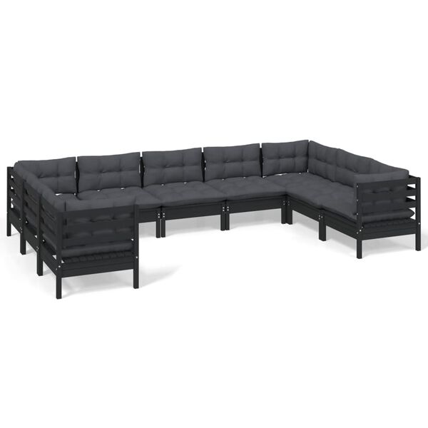 vidaXL 9 pcs conjunto lounge de jardim c/ almofad&otilde;es pinho preto