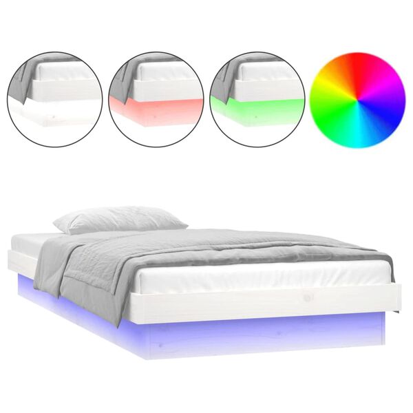vidaXL Estrutura de cama c/ luzes LEDs 100x200cm madeira maci&ccedil;a branco