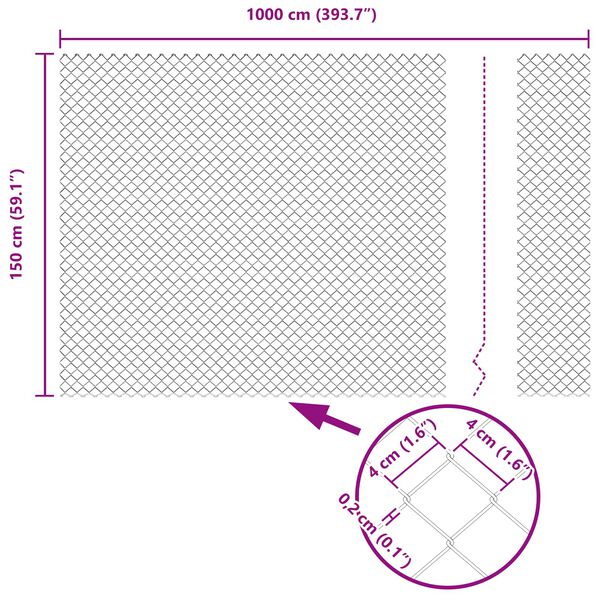 vidaXL Cerca de Malha Prateado 10 x 1.5 m Aço galvanizado
