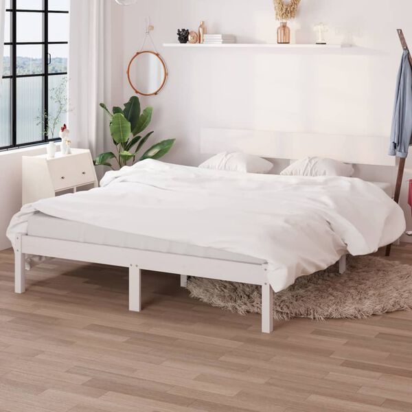 vidaXL Estrutura cama pequena casal 120x190 cm pinho maci&ccedil;o branco