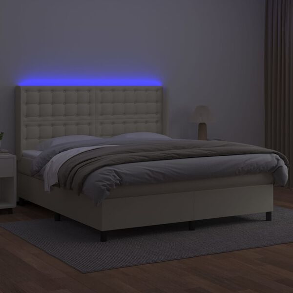 vidaXL Cama box spring c/ colch&atilde;o/LED 180x200cm couro artificial creme