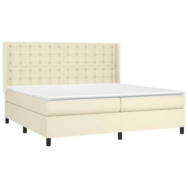 vidaXL Cama box spring c/ colch&atilde;o/LED 200x200cm couro artificial creme