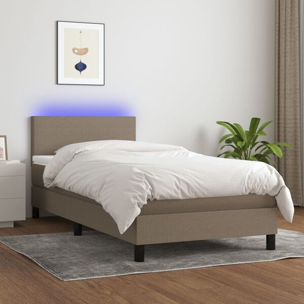 vidaXL Cama box spring + colch&atilde;o/LED 80x200cm tecido cinza-acastanhado