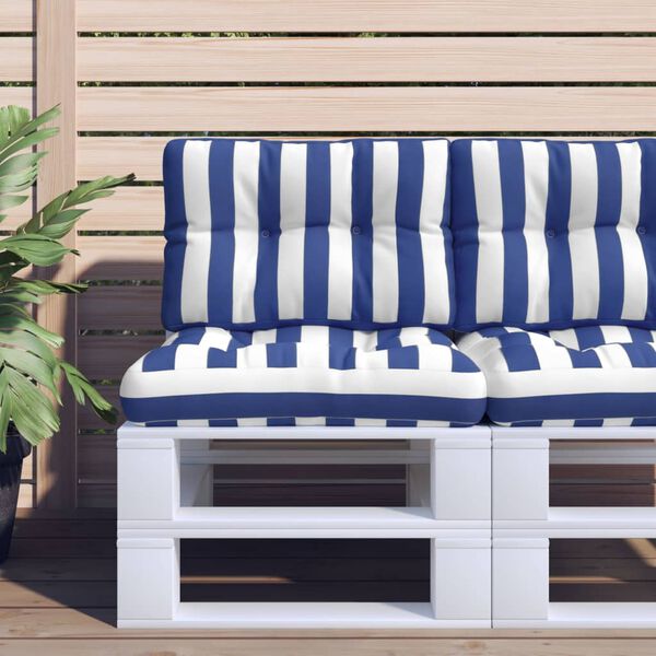vidaXL Almofad&atilde;o para sof&aacute; de paletes 60x40x12 cm tecido azul/branco