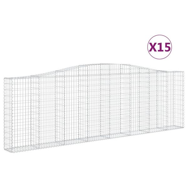 vidaXL Cestos gabi&atilde;o arqueados 15 pcs 400x30x120/140 ferro galvanizado