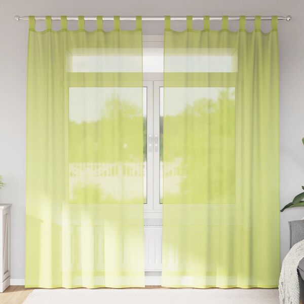 vidaXL Cortinas de voile com aba 2 pcs verde-ma&ccedil;&atilde;