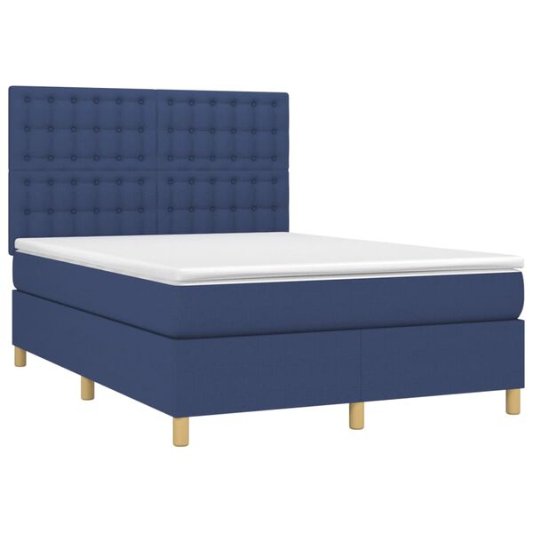 vidaXL Cama com molas/colch&atilde;o 140x190 cm tecido azul