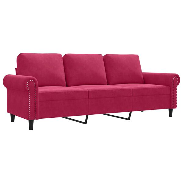 vidaXL Sof&aacute; de 3 lugares veludo 180 cm vermelho tinto