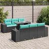 vidaXL 7 pcs conjunto sof&aacute;s jardim c/ almofad&otilde;es vime PE/ac&aacute;cia preto