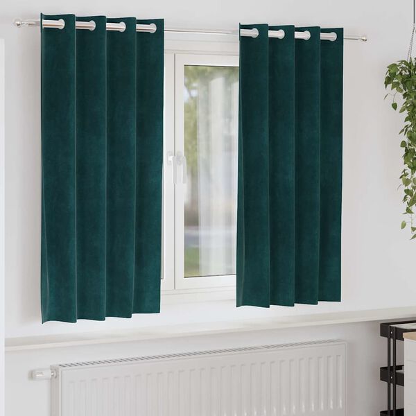 vidaXL Cortinas opacas 2 pcs Verde Escuro 140 x 175 cm Veludo