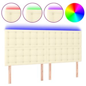 vidaXL Cabeceira cama c/ LED 180x5x118/128 cm couro artificial cr&egrave;me