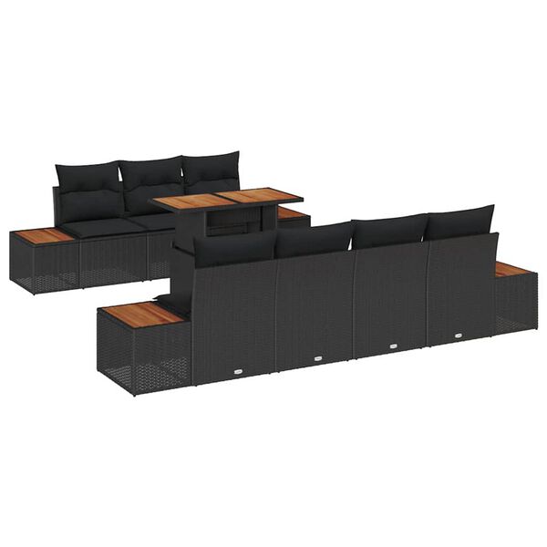 vidaXL Conjunto de Sof&aacute; de Jardim 8 pcs Preto Rattan Sint&eacute;tico