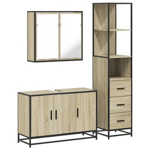 vidaXL 3 pcs conj. m&oacute;veis casa banho derivados madeira carvalho sonoma