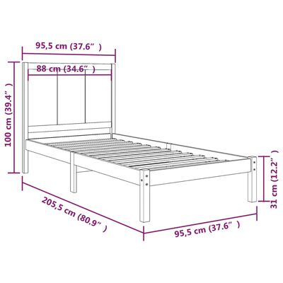 vidaXL Estrutura de cama 90 x 200 cm pinho maciço