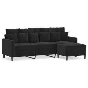 vidaXL Sof&aacute; de 3 lugares com apoio de p&eacute;s 180 cm veludo preto