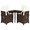 vidaXL 5 pcs conjunto jantar p/ jardim c/ almofad&otilde;es vime PE castanho