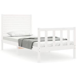 vidaXL Estrutura cama de solteiro c/ cabeceira madeira maci&ccedil;a branco