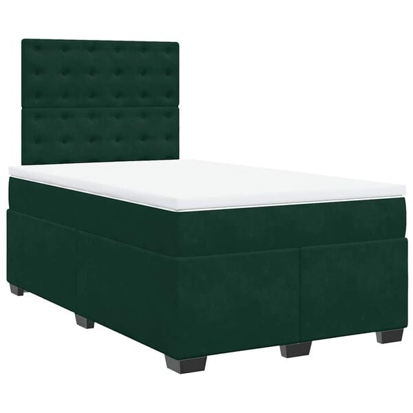 vidaXL Cama boxspring com colch&atilde;o 120x190 cm veludo verde-escuro