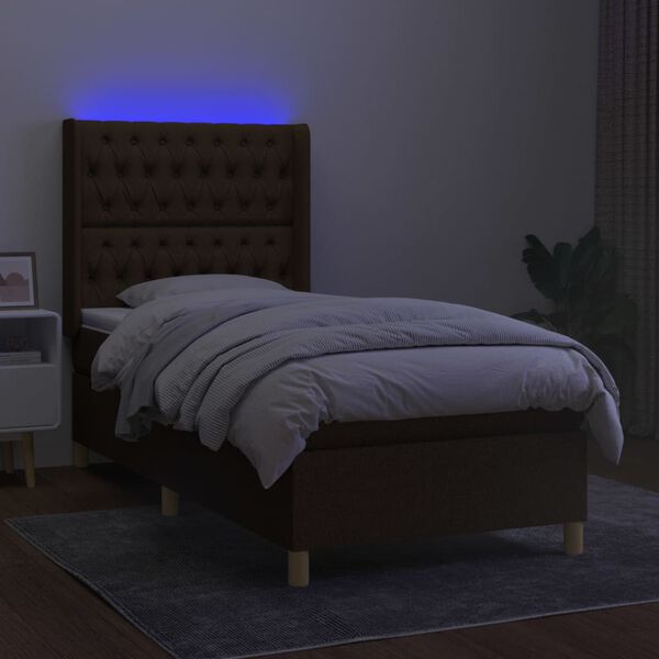 vidaXL Cama box spring c/ colch&atilde;o/LED 100x200cm tecido castanho-escuro