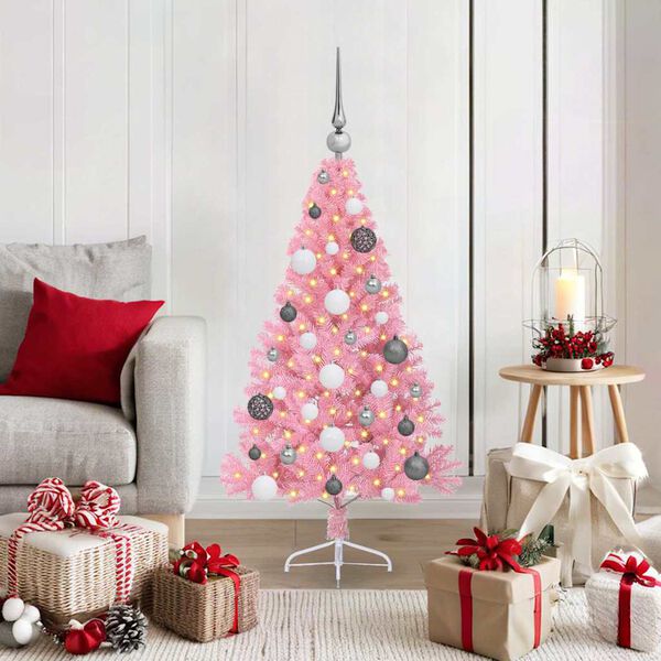 vidaXL &Aacute;rvore de Natal Artificial Pr&eacute;-iluminada Rosa 120 cm PVC