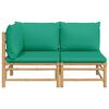 vidaXL 2 pcs conjunto lounge de jardim bambu c/ almofadões verdes
