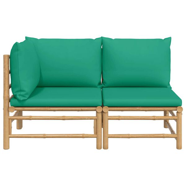 vidaXL 2 pcs conjunto lounge de jardim bambu c/ almofadões verdes