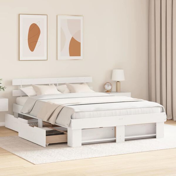 vidaXL Estrutura da Cama com cabeceira com gaveta Branco 150 x 200 cm