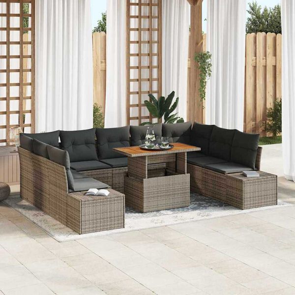vidaXL Conjunto de Sof&aacute; de Jardim 10 pcs Cinzeto Rattan Sint&eacute;tico