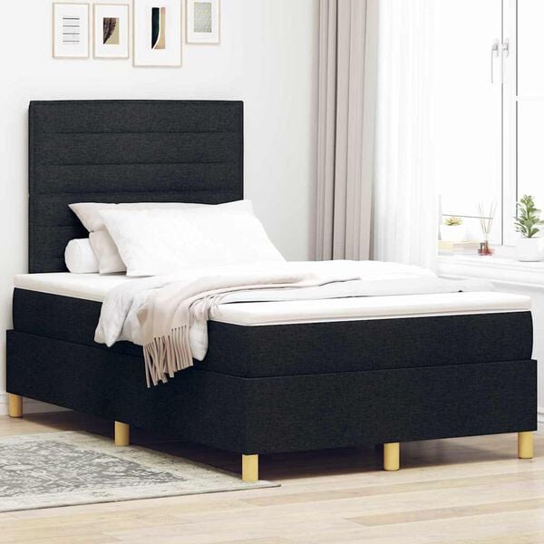 vidaXL Cama Box Spring LED com colch&atilde;o Preto 120 x 190 cm tecido