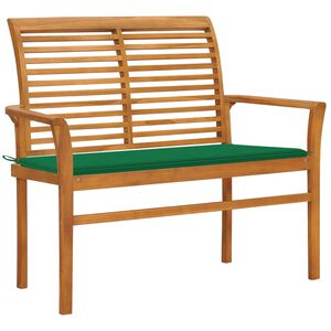 vidaXL Banco de jardim c/ almofad&atilde;o verde 112 cm teca maci&ccedil;a