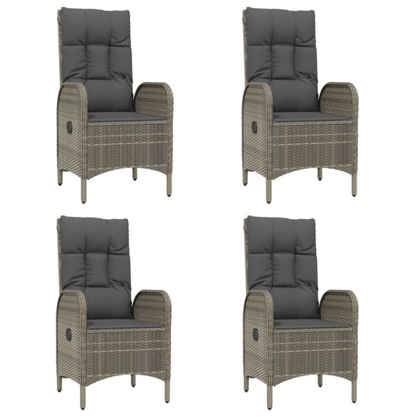 vidaXL 5 pcs conjunto jantar jardim c/ almofadões vime PE preto/cinza