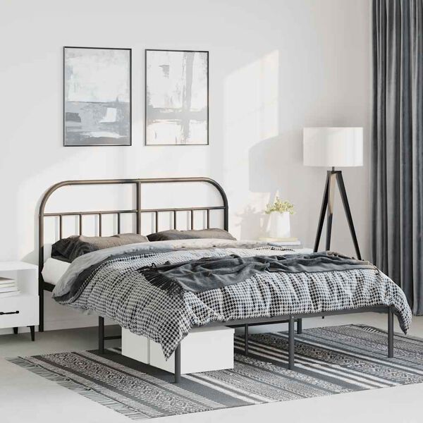 vidaXL Estrutura de cama em metal com cabeceira 150x200 cm preto