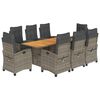 vidaXL 9 pcs conjunto de jantar p/ jardim c/ almofad&otilde;es vime PE cinza