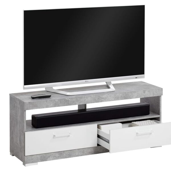 FMD Suporte de TV/Hi-Fi cinzento cimento e branco brilhante