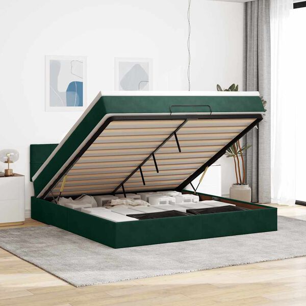 vidaXL Estrutura de cama otomana com colch&atilde;o 160x200 cm verde escuro