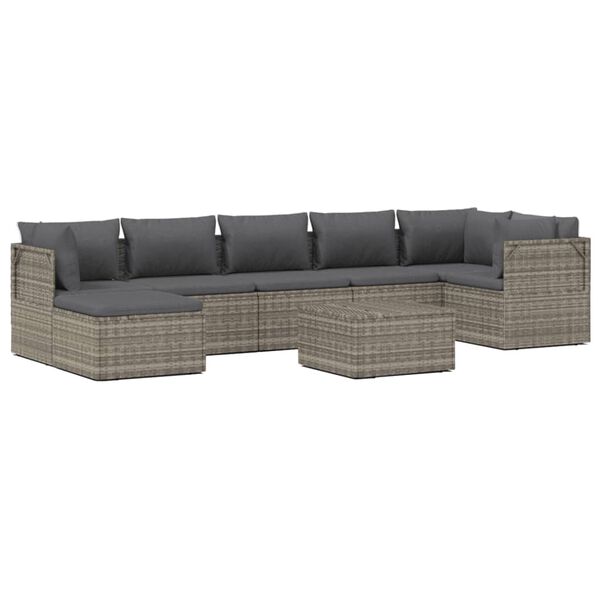vidaXL 8 pcs conjunto lounge de jardim c/ almofad&otilde;es vime PE cinzento