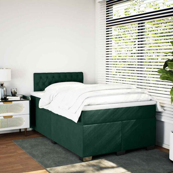 vidaXL Cama boxspring com colch&atilde;o 120x190 cm veludo verde-escuro